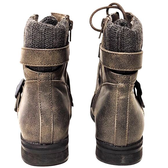 Lane Bryant Ankle Boots Buckle Lace Up Side Zip Leather Olive Green Womens 7M - Picture 4 of 7